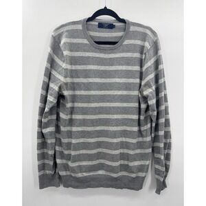 J Crew Mens Medium Sweater Crew Neck Cotton Cashmere Striped Lightweight Preppy
